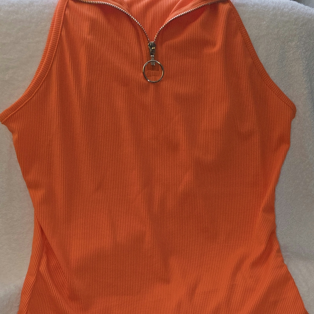 Vibrant Orange Sleeveless Zippered Tank Top
